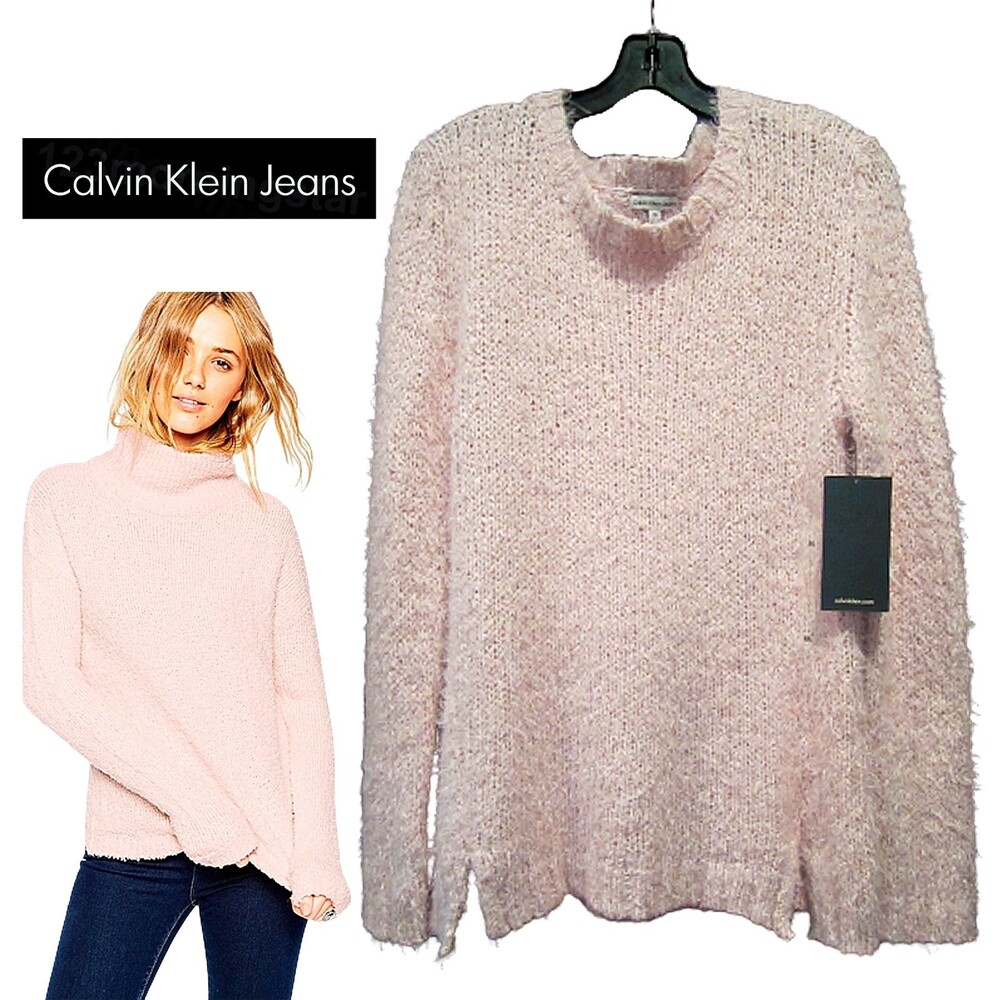 Calvin Klein Jeans NEW Pink Textured Crewneck Mohair Pullover Sweater M